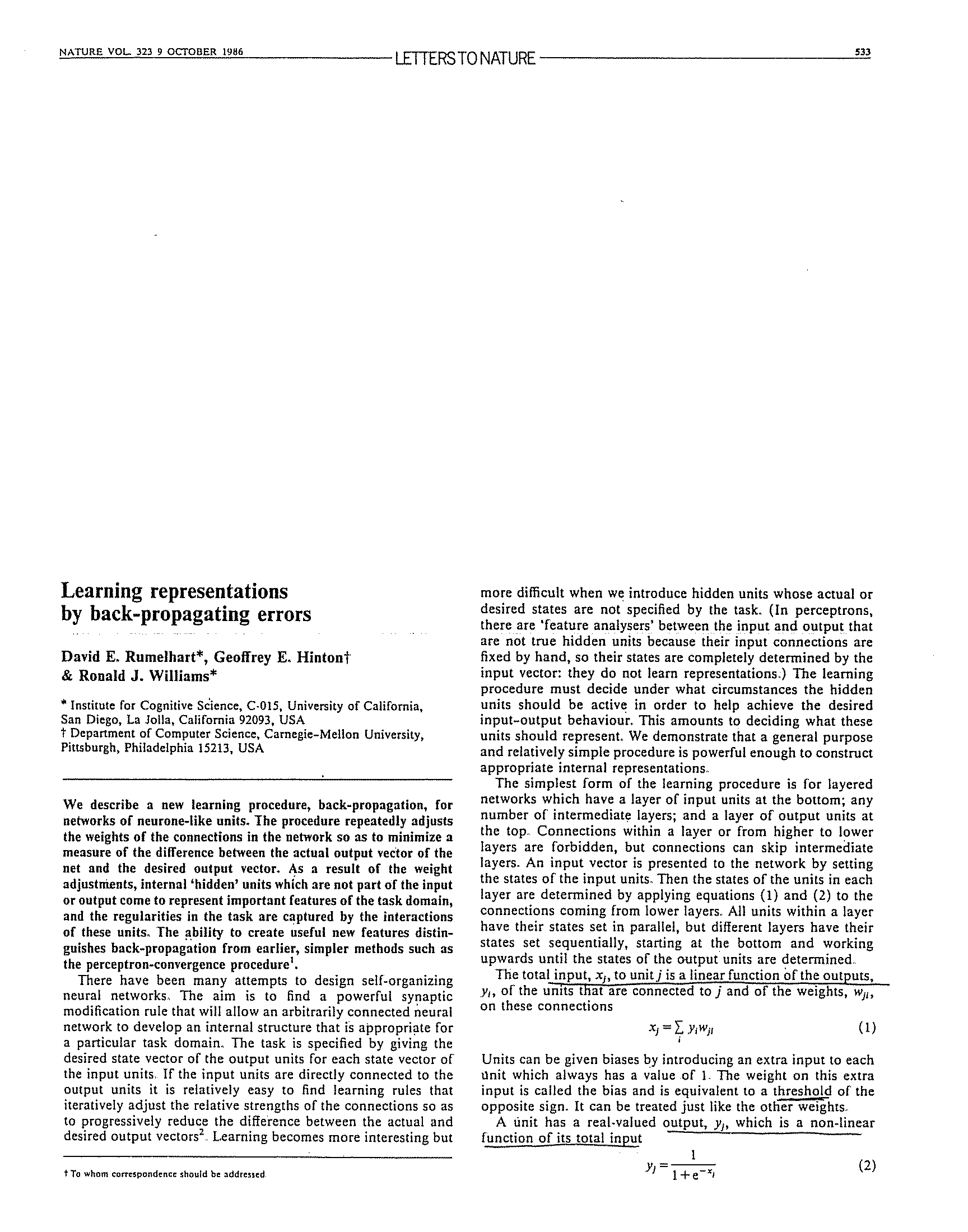 Geoffrey Hinton Back-Prop paper