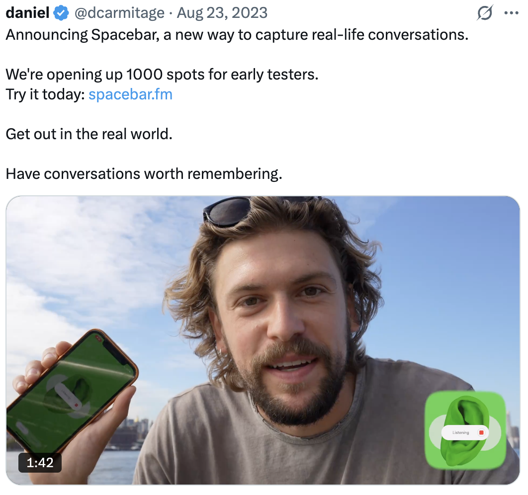 Spacebar launch tweet screenshot